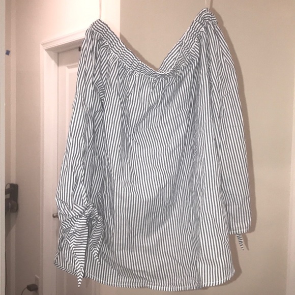 Seersucker Beachlunch Lounge Off Shoulder Top- S/M - Picture 2 of 5